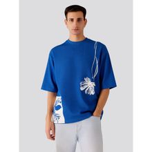 Muvazo Blossom Floral Printed Oversized Unisex T-Shirt Blue
