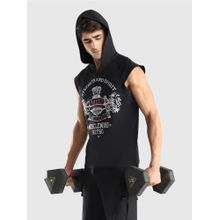 Musclemind Men Black Cotton Graphic Regular Fit Hoodie Tank