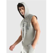 Musclemind Men Grey Cotton Graphic Regular Fit Hoodie Tank