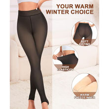 BRACHY Women Plus Size Dual-Toned High Waist Fleece Winter Fur Stockings Black