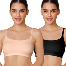 Nykd by Nykaa Easy Breezy Slip on Bra PO2 - NYB165 - Beige and Black (Pack of 2)