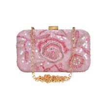 Anekaant Adorn Pink Sequines Embellished Faux Silk Fabric Clutch