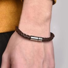 Yellow Chimes Unisex Brown & Silver-Toned Leather Wraparound Bracelet