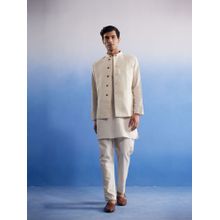 Vastramay Mens Cream Khadi Cotton Jacket Kurta and Pyjama (Set of 3)