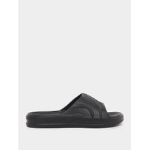 Styli Elevate Men Abstract Textured Slim Band Comfort Black Sliders