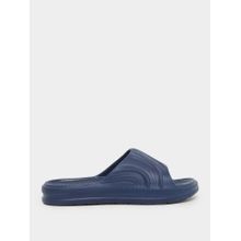 Styli Elevate Men Abstract Textured Slim Band Comfort Navy Blue Sliders