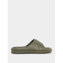 Styli Elevate Men Abstract Textured Slim Band Comfort Olive Sliders