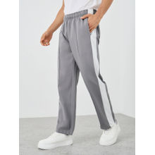 Styli Grey Men Side Contrast Open Hem Relaxed Fit Track Pant with Zip Pockets