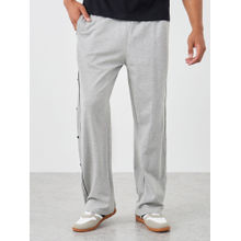 Styli Grey Men Contrast Piping and Popper Oversized Track Pant
