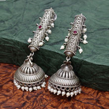 PANASH Silver_plated Oxidized Jhumka Earrings
