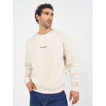 Styli Men Cream Minimal Social Media Chest Printed Relaxed Fit Sweatshirt