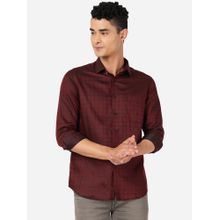 Greenfibre Mens 100% Cotton Checked Slim Fit Party Wear Shirt Maroon