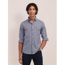 U.S. POLO ASSN. Checks Navy Blue Full Sleeves Collar Neck Regular Fit Shirt