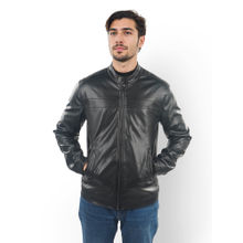CELIO Men Black Solid Regular Fit Polyester Biker Jacket