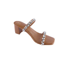 PREET KAUR Tan Embellished Two Strap Heels