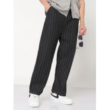 SHOWOFF Mens Black Striped Straight Fit Drawstring Jeans