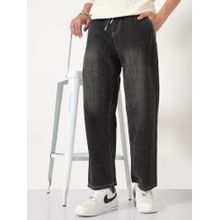 SHOWOFF Mens Grey Washed Straight Fit Drawstring Jeans