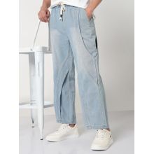 SHOWOFF Mens Blue Washed Straight Fit Drawstring Jeans