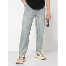 SHOWOFF Mens Blue Washed Tapered Fit Drawstring Jeans