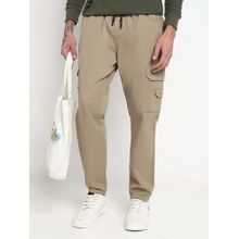 SHOWOFF Men Khaki Cotton Solid Regular Fit Joggers