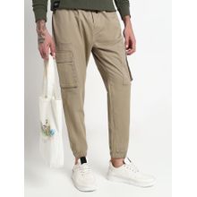 SHOWOFF Men Khaki Cotton Solid Regular Fit Joggers