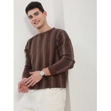 SHOWOFF Men'S Brown Striped Round Neck Sweatshirt