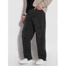 SHOWOFF Edition Men's Black Distressed Solid Straight Fit Ripped Jeans