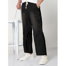 SHOWOFF Men Black Washed Straight Fit Drawstring Jeans