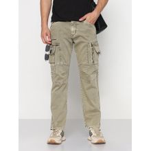 SHOWOFF Men Khaki Straight Fit Cargo Jeans with Zipper Detailing