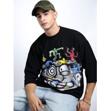 SHOWOFF Men Graphic Black Round Neck Oversized T-shirt