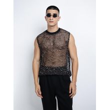 SHOWOFF Men Black Sleeveless Relaxed Fit Mesh Tank Top