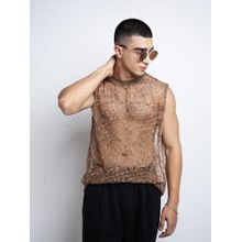SHOWOFF Men Brown Sleeveless Relaxed Fit Mesh Tank Top