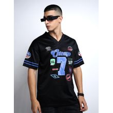 SHOWOFF Men Graphic Print Black Short Sleeves V-Neck Oversized T-shirt