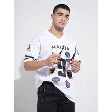 SHOWOFF Men Graphic Print White Short Sleeves V-Neck Relaxed Fit T-shirt