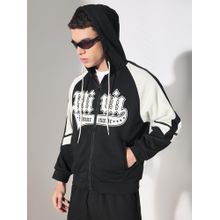SHOWOFF Men Typography Black Hooded Slim Fit Hoodies With Zip