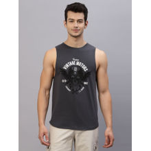 RIGO Men Dark Grey Printed Vest T-Shirt