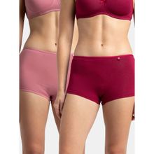 Jockey SS04 Women Cotton Elastane Boy Leg - Beet Red and Heather Rose (Pack of 2)