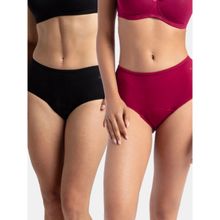 Jockey SW05 Women Cotton Elastane Period Panty - Black and Beet Red (Pack of 2)