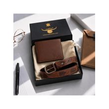 Celtic Premium Brown Textured Leather Belt & Wallet Combo Gift Set