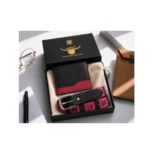 Celtic Premium Black & Red Leather Belt & Wallet Combo Gift Set