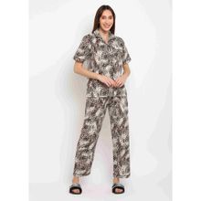 Shopbloom Brown Abstract Print Short Sleeve Womens Night Suit (Set of 2)