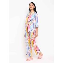 Shopbloom Colourful Abstract Print Cotton Long Sleeve Womens Night Suit (Set of 2)