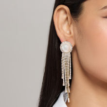 Pipa Bella by Nykaa Fashion White Pearl Studded and Zircon Embellished Fringed Drop Party Earrings