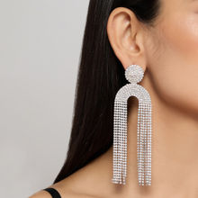 Pipa Bella by Nykaa Fashion Silver Zircon Embellished Fringed Oversized Drop Party Earrings