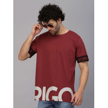 RIGO Men Maroon Oversized Printed Jersey T-Shirt