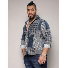 Instafab Plus Mens Navy Blue Herringbone Block Shirt