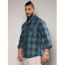 Instafab Plus Mens Navy Blue & Forest Green Buffalo Check Shirt