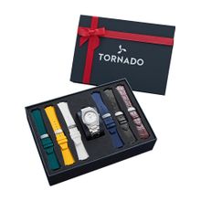 Tornado Gift Set Analog White with Engraved Stripes Dial Watch (T23006C-SBSW-S) (M)