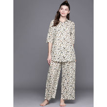 Libas White Cotton Printed Shirt And White Cotton Printed Pyjamas With Both Side Pocket (XS)