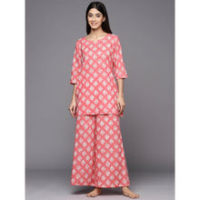 Libas Pink cotton floral printed kurti with cotton printed pyjamas (XS)